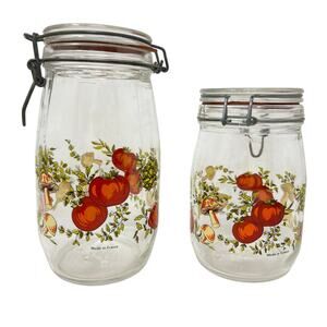 Vintage Pair Corelle Spice of Life Arc France Glass Canister Jars 1 Liter & 1.5L